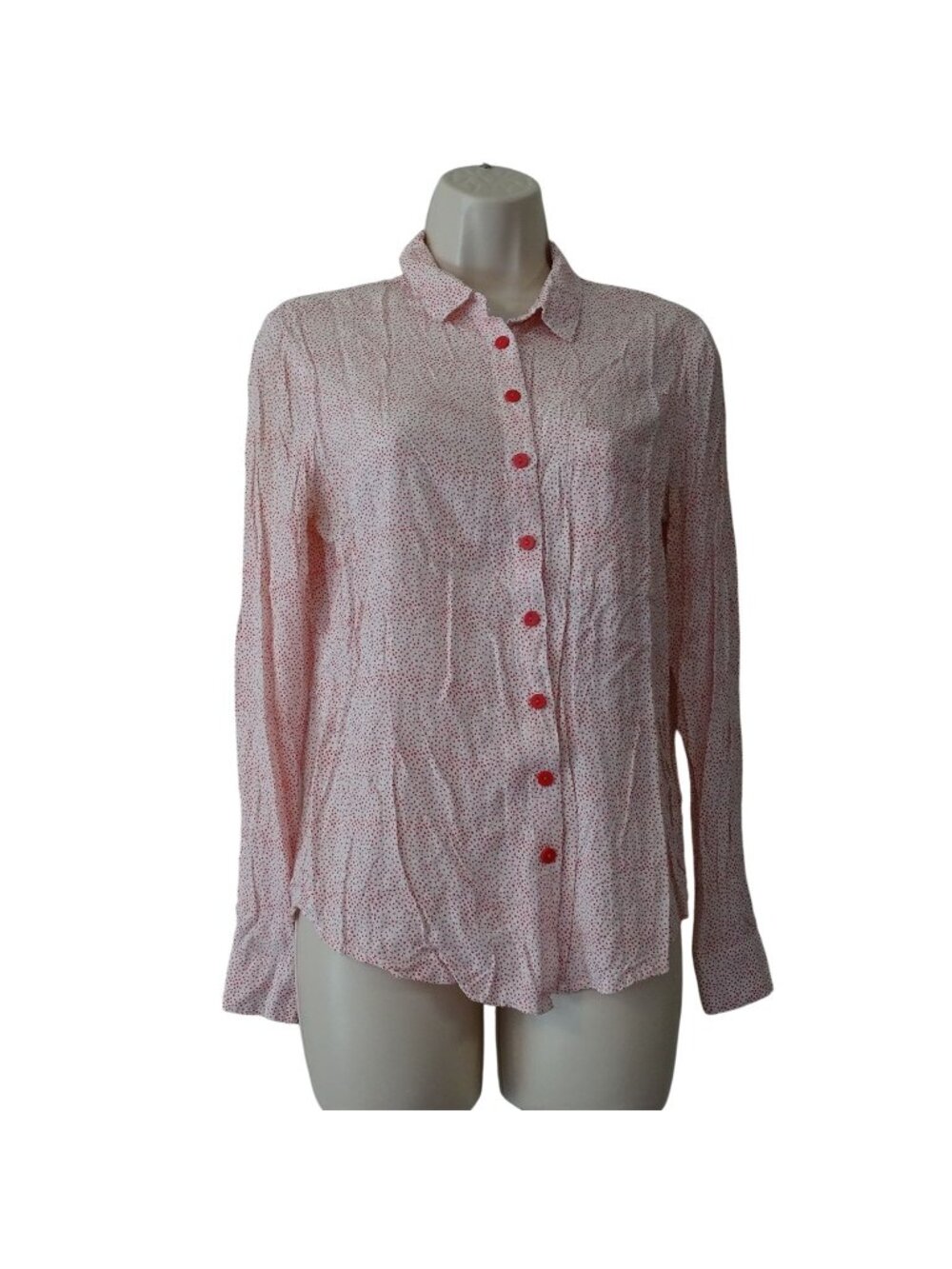 Ann Christine Button Up Shirt Long Sleeve Pink Micro Dot Women Size XS Preppy